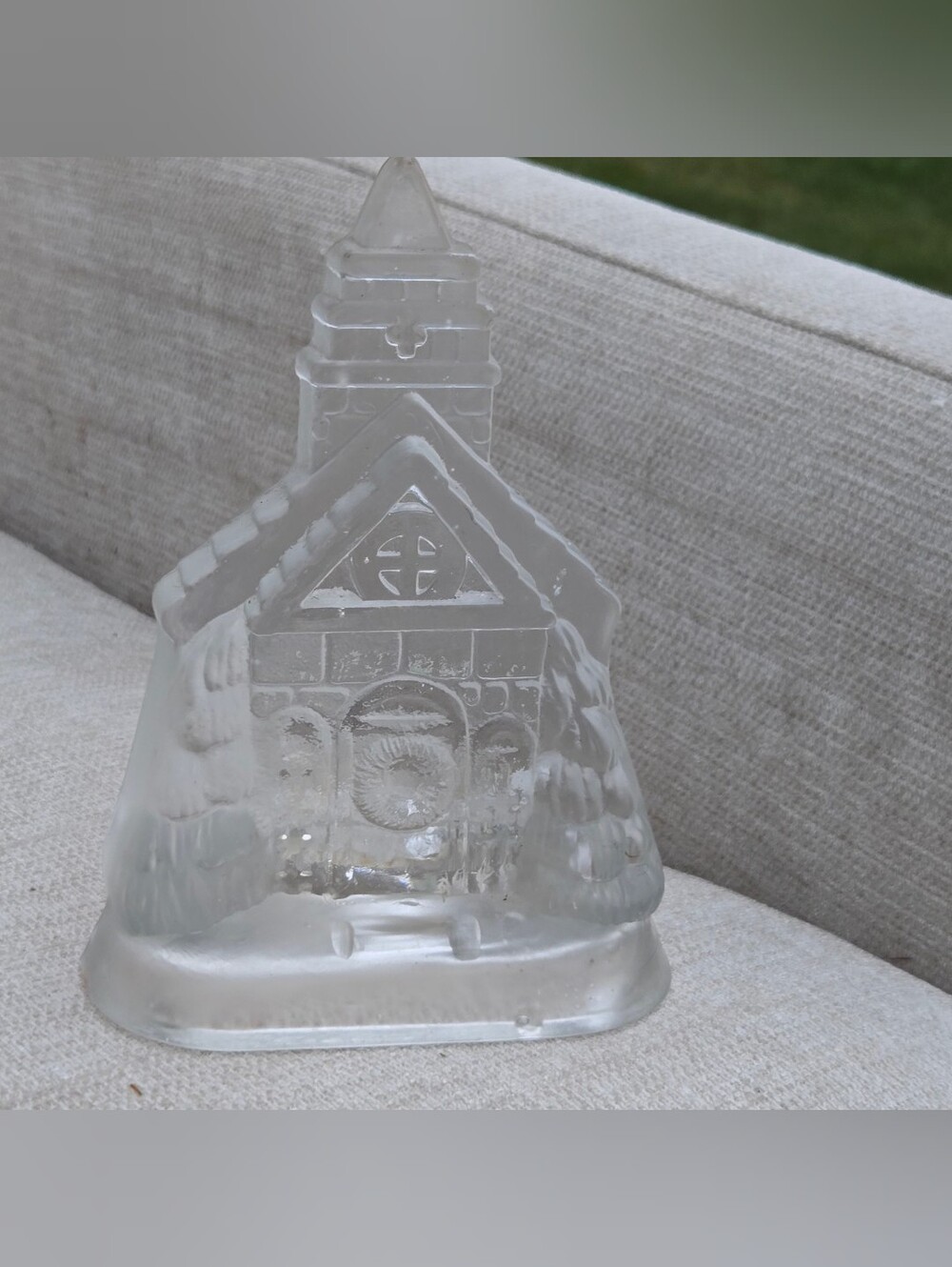 Vintage Frosted Glass Church Tea Light Holder Winter Holiday Decor